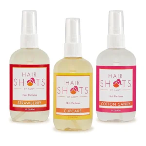 The Sugar Crush hair fragrance bundle includes Strawberry, Cupcake, and Cotton Candy heat-activated scents to keep all hair types smelling fresh and help deter lice.