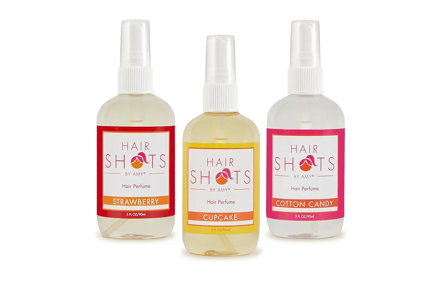 The Sugar Crush hair fragrance bundle includes Strawberry, Cupcake, and Cotton Candy heat-activated scents to keep all hair types smelling fresh and help deter lice.