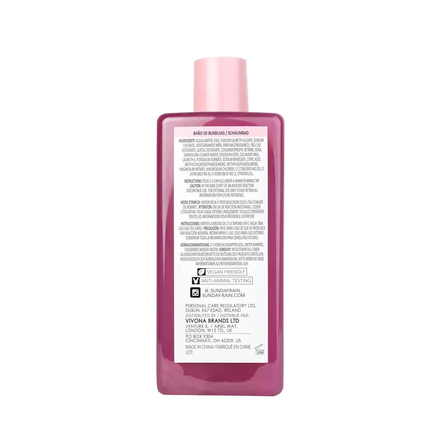 Sunday Rain Rose Bubble Bath creates luxurious, fragrant bubbles to gently cleanse, hydrate, and soothe skin, all while being vegan and cruelty-free.