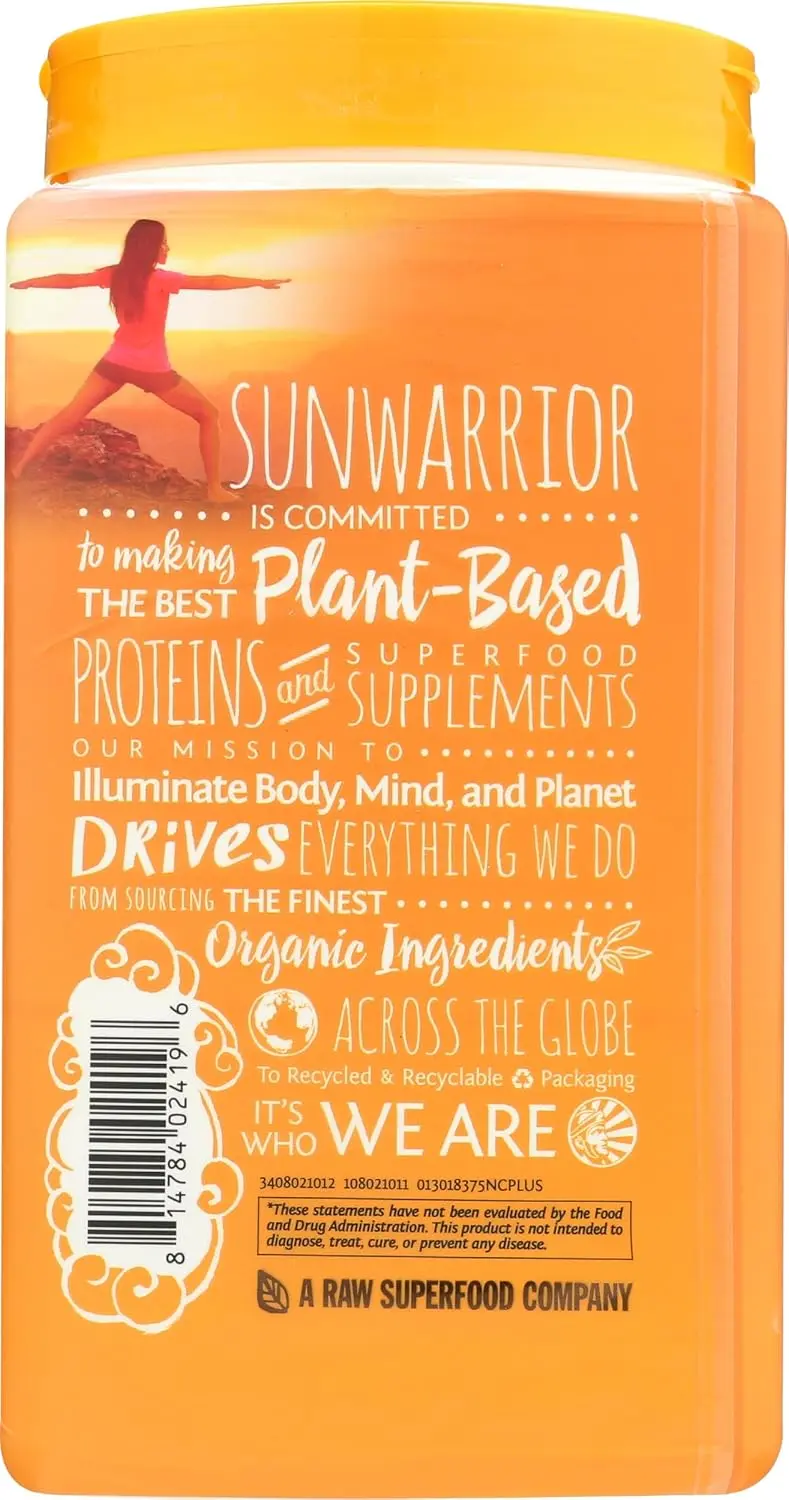 Sunwarrior Classic Plus natural flavored vegan protein powder made with peas and brown rice, a raw organic plant based protein.