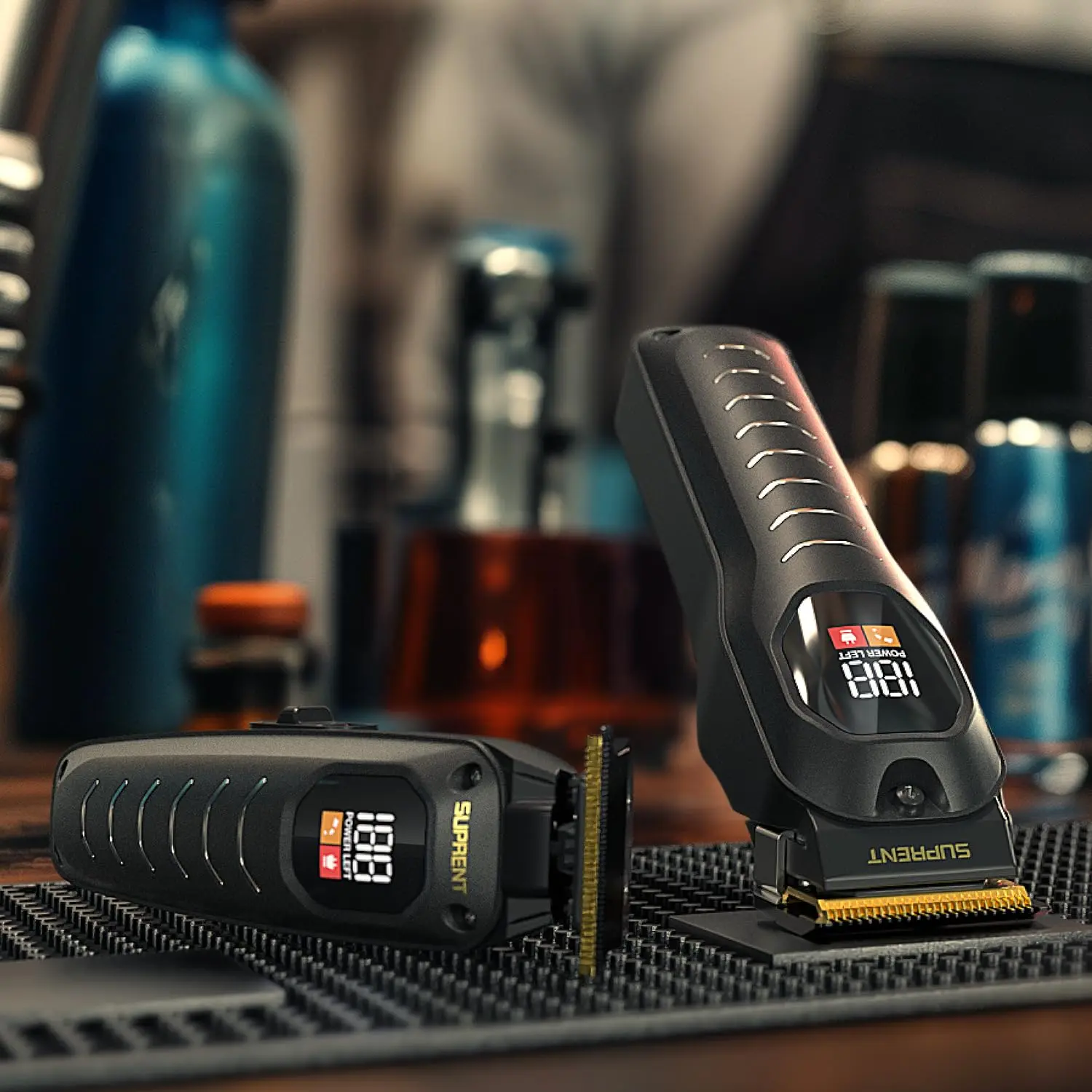 This professional SUPRENT hair clipper kit includes a cordless hair trimmer with a heavy-duty motor, self-sharpening blades, multiple attachment combs, LED display, and zero-gapped design for fades and beard shaping.