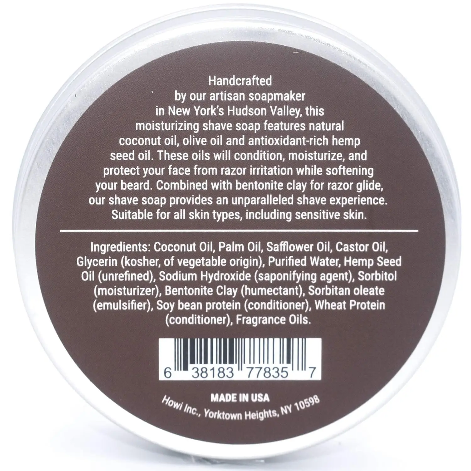 Taconic Shave Bay Rum shaving soap puck with warm, spiced aroma provides a thick and slick lather for a classic wet shave experience.