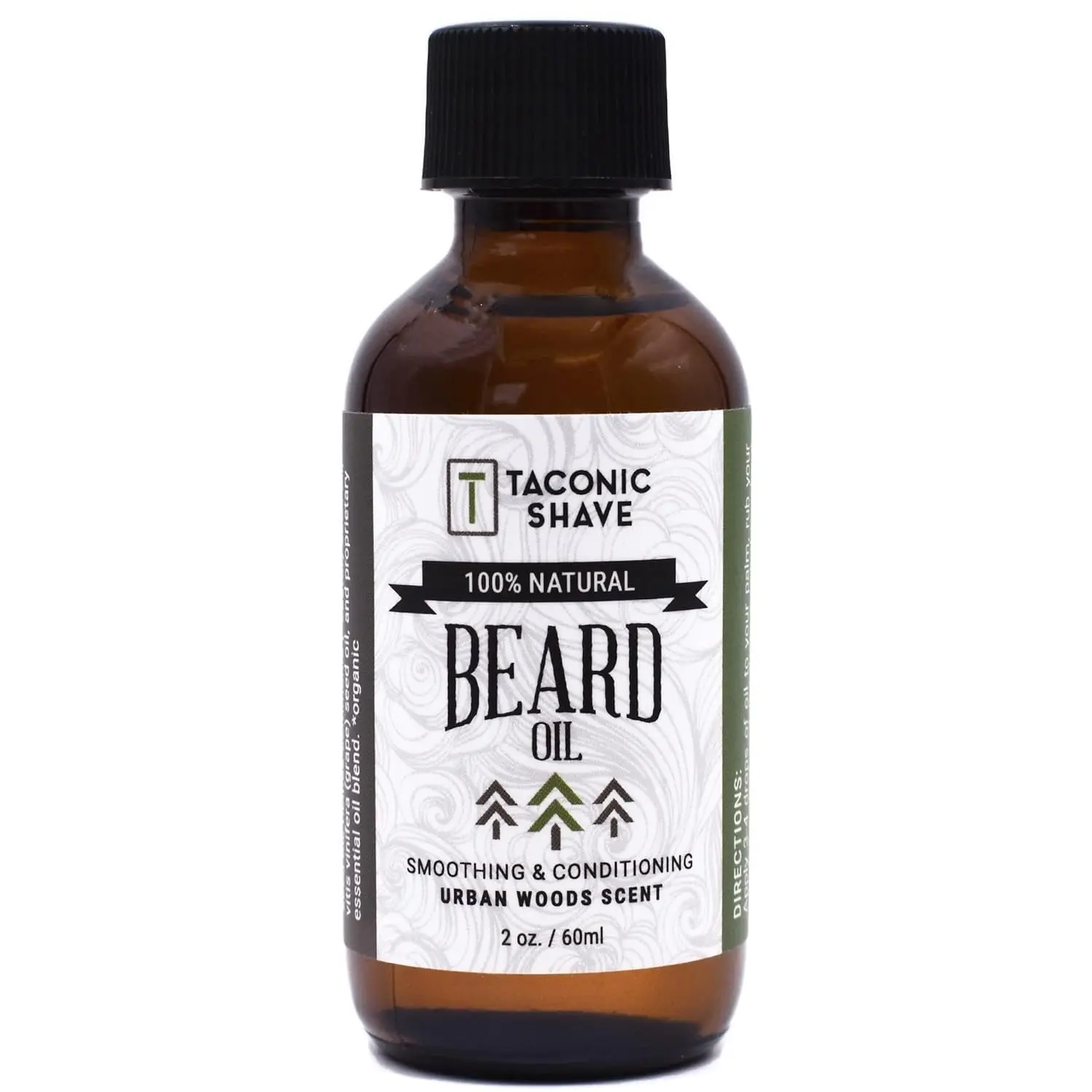 A two-ounce bottle of Taconic Shave beard oil, made in the USA with natural and organic ingredients to condition and soften your beard.