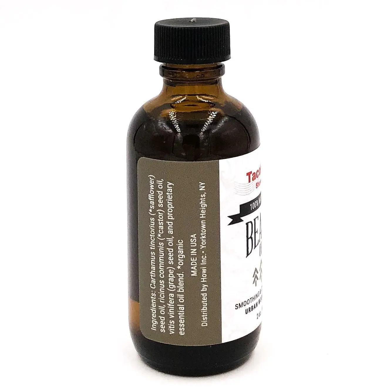 A two-ounce bottle of Taconic Shave beard oil, made in the USA with natural and organic ingredients to condition and soften your beard.