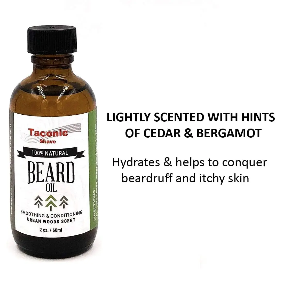 A two-ounce bottle of Taconic Shave beard oil, made in the USA with natural and organic ingredients to condition and soften your beard.