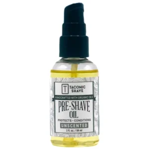 Taconic Shave all natural pre-shave oil in a pump bottle, made with organic oils and vitamin E for a smooth, comfortable shave.