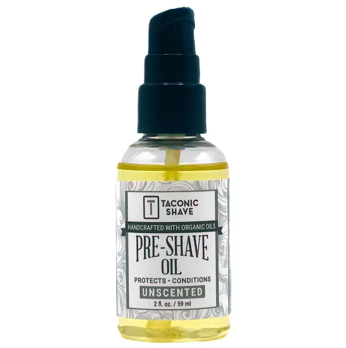 Taconic Shave all natural pre-shave oil in a pump bottle, made with organic oils and vitamin E for a smooth, comfortable shave.