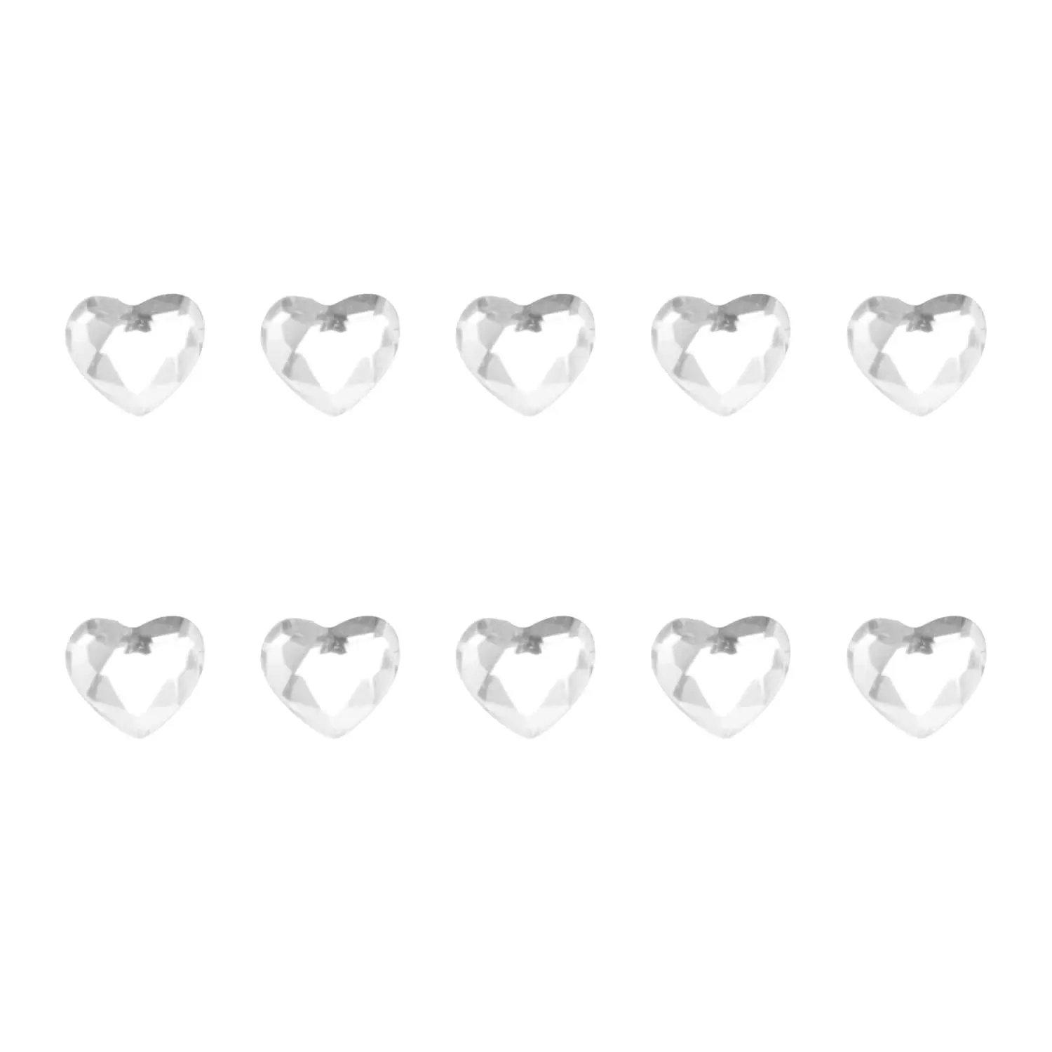 Ten heart-shaped teeth gems for decorating teeth, nails, and face, adding sparkle and fashion to your look.