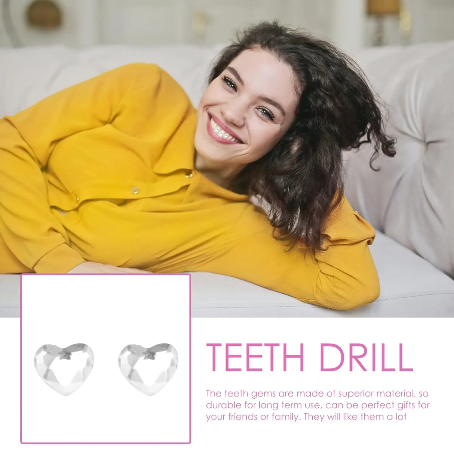 Ten heart-shaped teeth gems for decorating teeth, nails, and face, adding sparkle and fashion to your look.