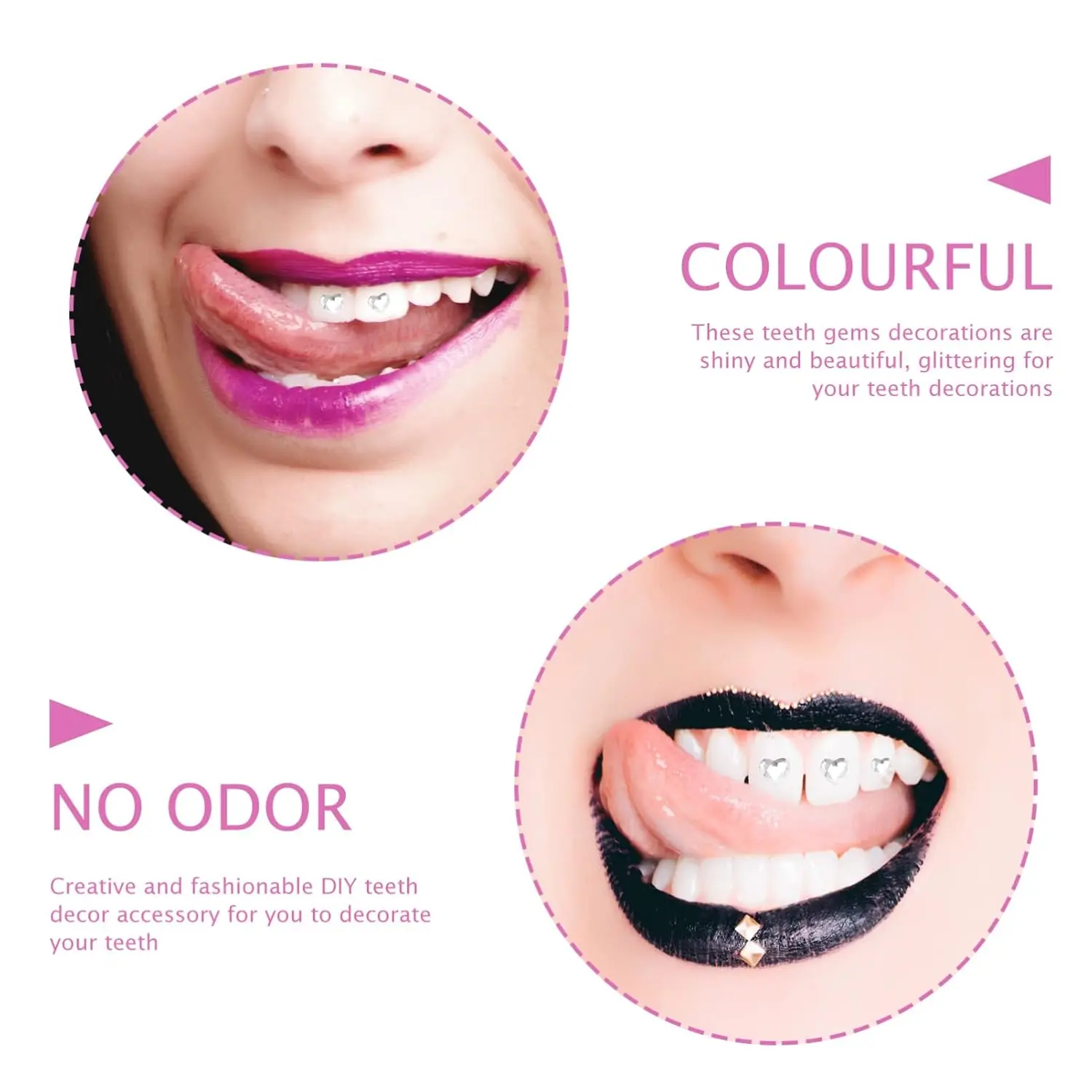 Ten heart-shaped teeth gems for decorating teeth, nails, and face, adding sparkle and fashion to your look.