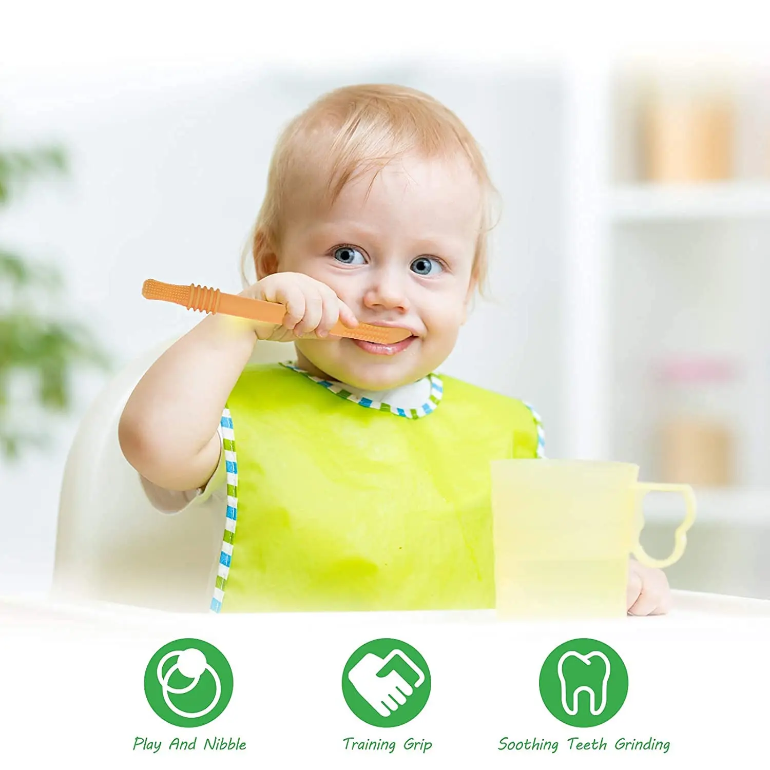 Six colorful, food-grade silicone teether tubes, designed as chew straws, provide safe and soothing relief for babies aged 3-12 months experiencing teething discomfort.