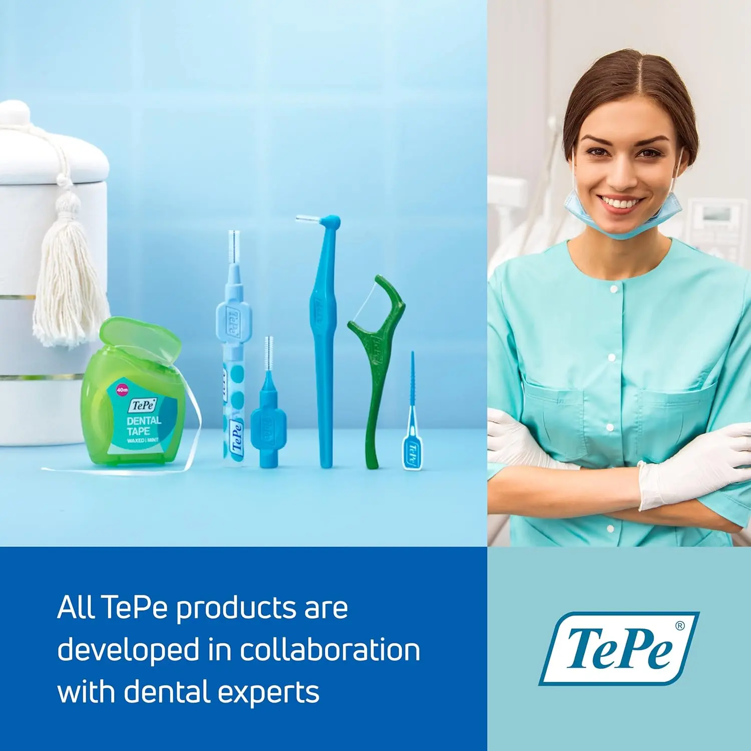 A mixed pack of TePe Angle interdental brushes in various sizes for cleaning between teeth and promoting gum health.