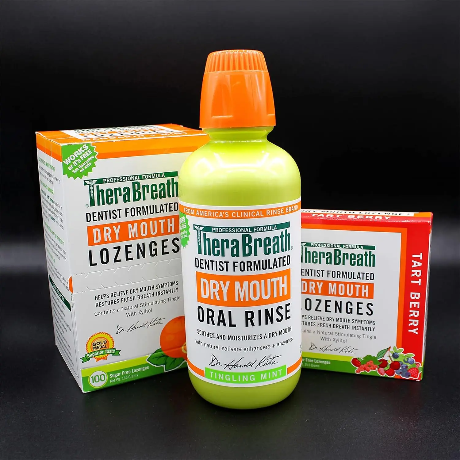 TheraBreath dry mouth lozenges with tart berry flavor and zinc help relieve dry mouth, freshen breath, and support oral health by enhancing saliva production.