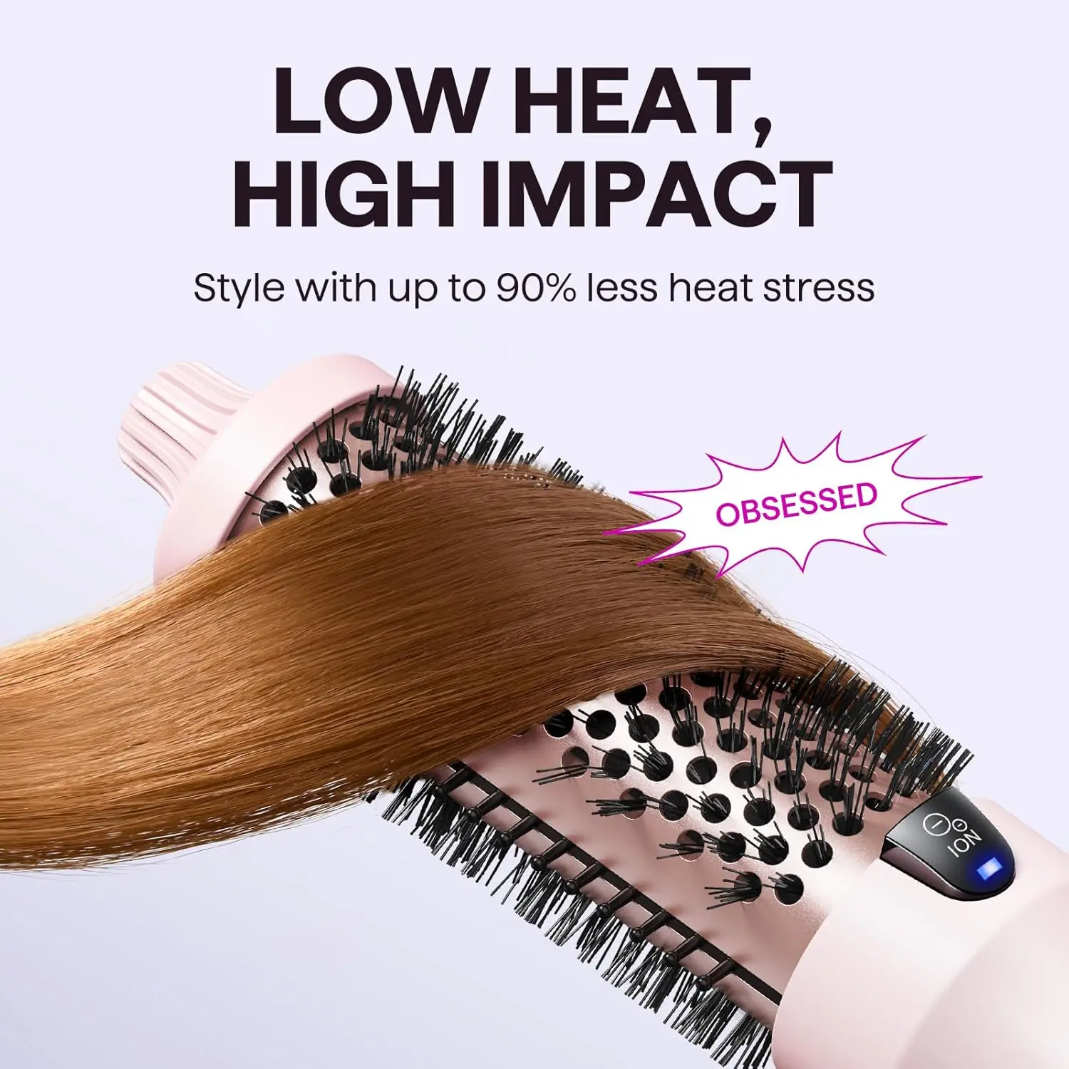 Pink Wavytalk thermal brush with negative ion technology for creating voluminous curls and a smooth, frizz-free blowout look with less heat damage.