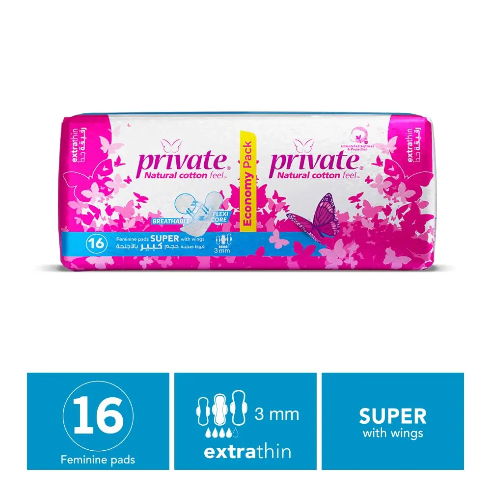 These super absorbent, extra thin sanitary pads for women have a soft top sheet to protect skin from irritation and lock in liquid to prevent leakage.