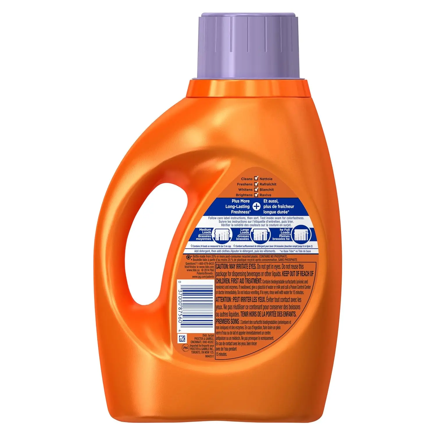 A bottle of Tide HE liquid laundry detergent in Spring & Renewal scent, offering 3x longer lasting freshness with motion-activated dual-scent pearls, designed for high efficiency washers.