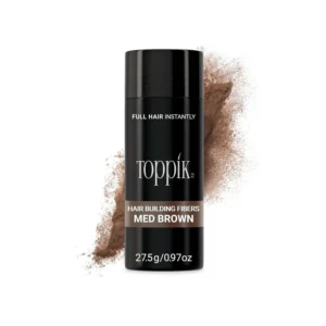 Toppik hair fibers instantly create thicker, fuller hair by statically clinging to existing hair and concealing thinning areas.