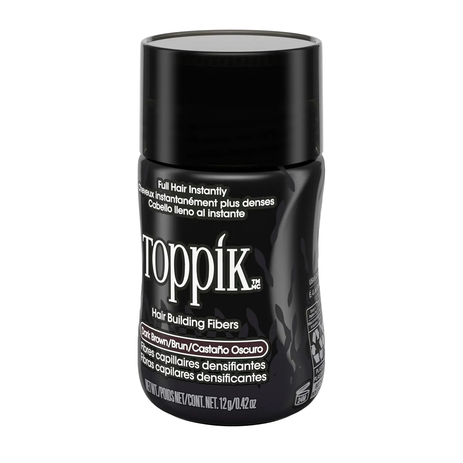 Toppik hair building fibers made with natural Keratin protein, instantly create the look of thicker, fuller hair, concealing thinning and balding areas.