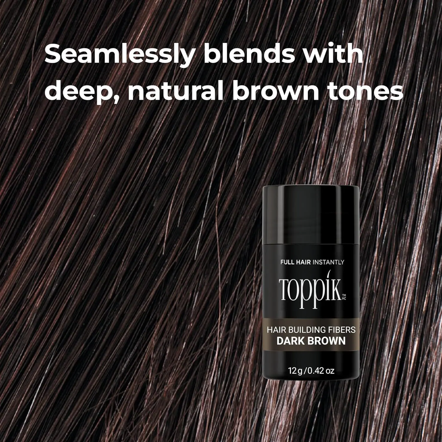 Toppik hair building fibers made of natural keratin protein instantly create the look of thicker, fuller hair, concealing thinning areas and providing a natural appearance for both men and women.