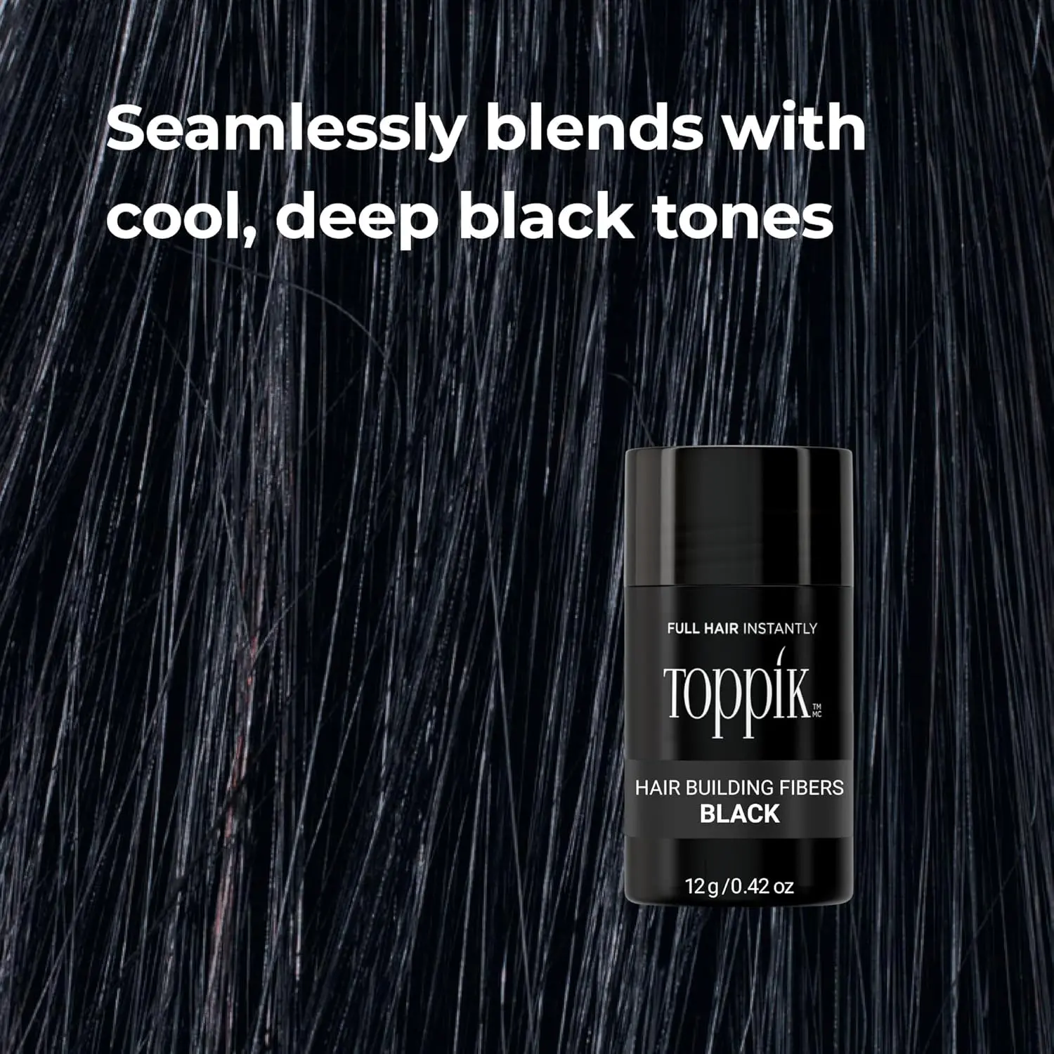 Toppik hair building fibers instantly create thicker, fuller-looking hair by clinging to existing strands and concealing thinning areas with natural keratin protein.