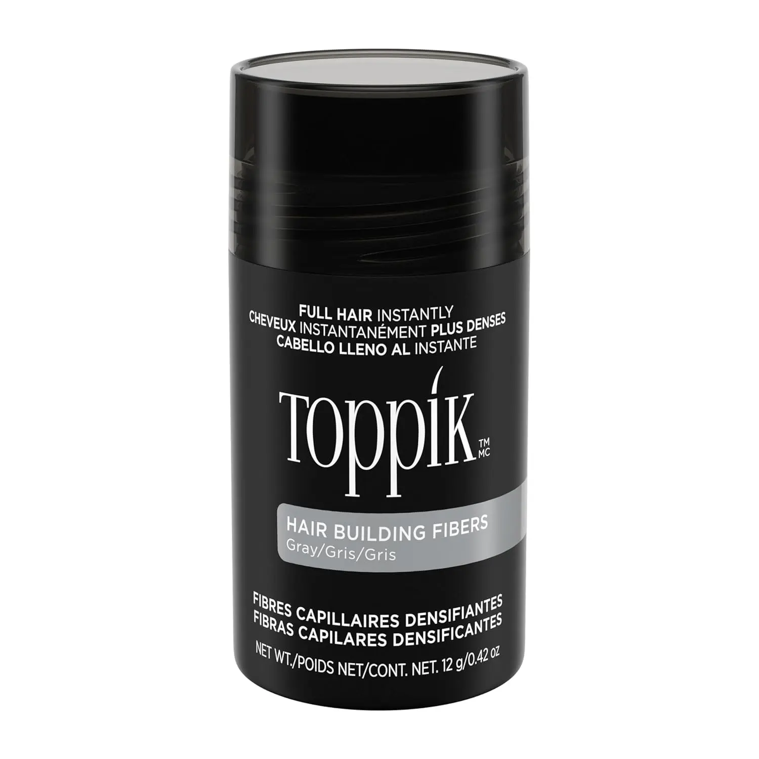 Toppik hair building fibers made with natural Keratin protein, instantly create the look of thicker, fuller hair, concealing thinning and balding areas.