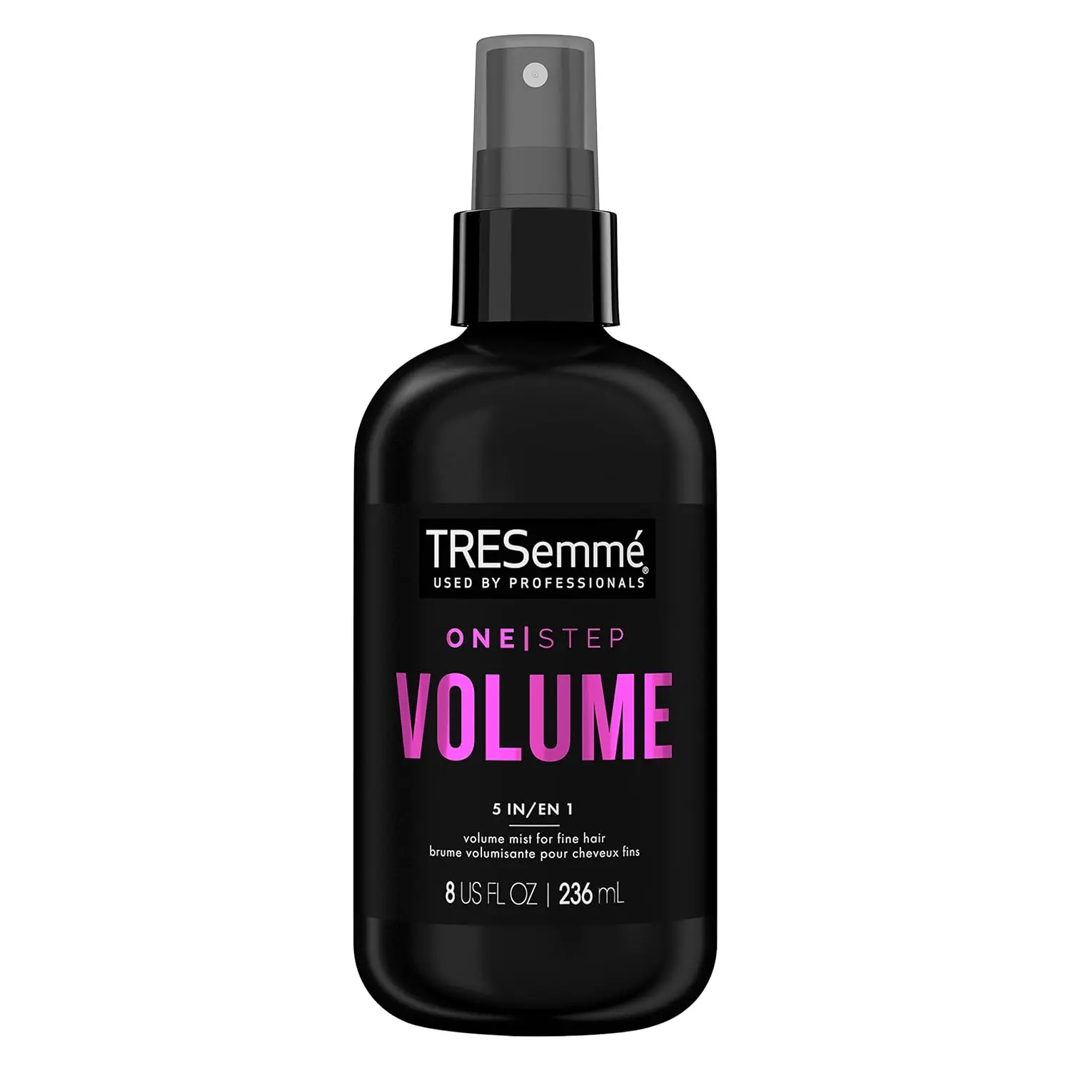 TRESemmé 5-in-1 volumizing hair mist provides heat protection and anti-static properties while adding lightweight volume and soft feel to fine hair.