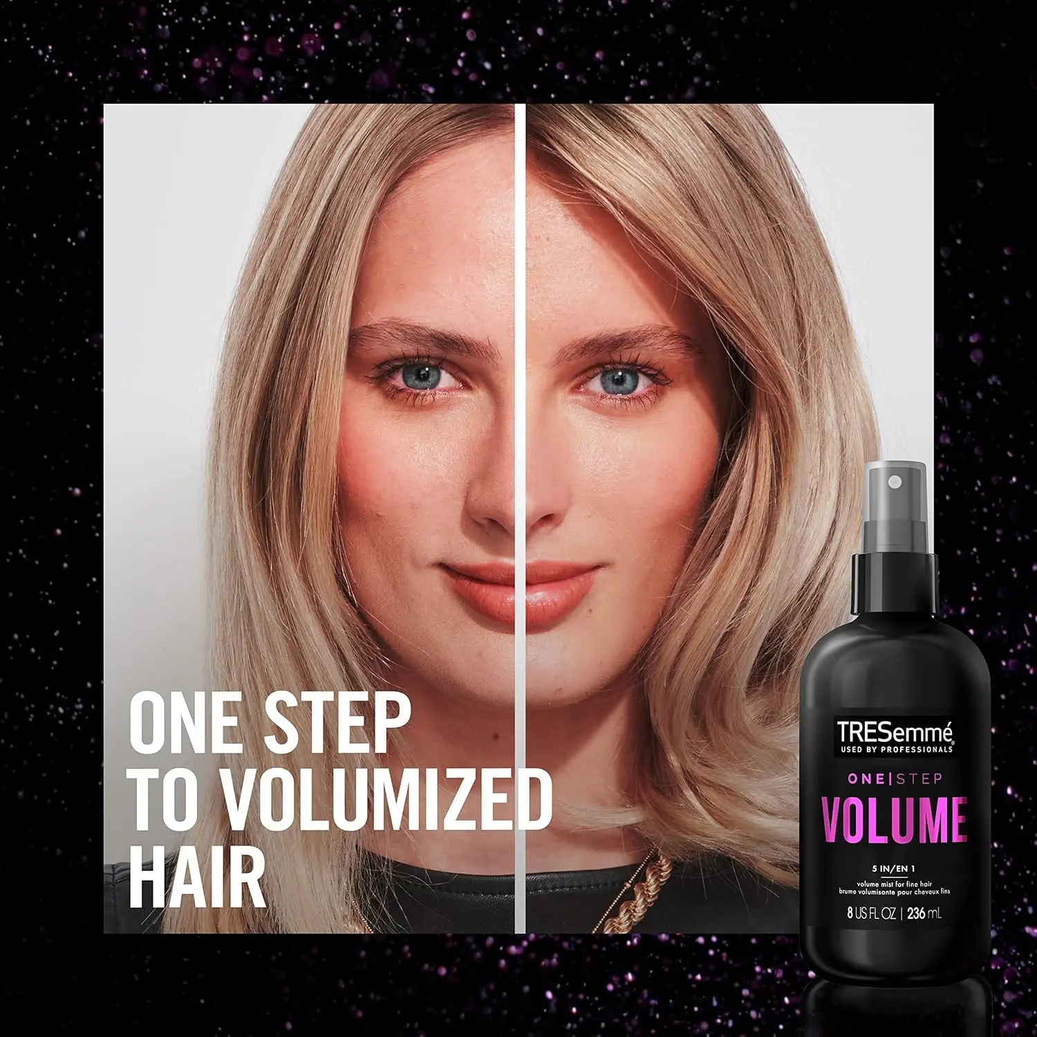 TRESemmé 5-in-1 volumizing hair mist provides heat protection and anti-static properties while adding lightweight volume and soft feel to fine hair.