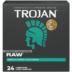 Trojan Bareskin Raw Condoms, Thin Lubricated, 24 Count