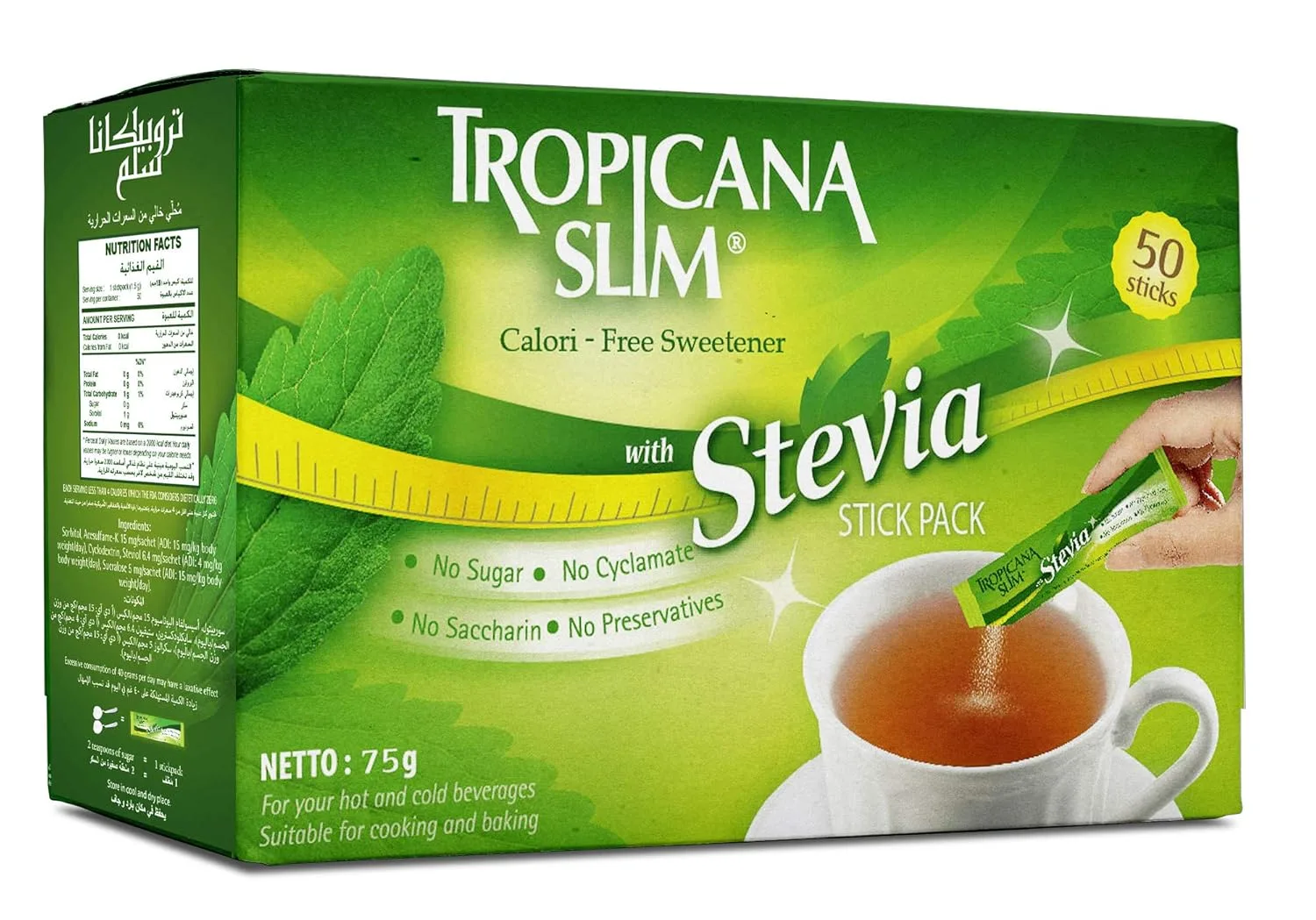 Tropicana Slim Stevia Sweetener Sticks - 50 Count