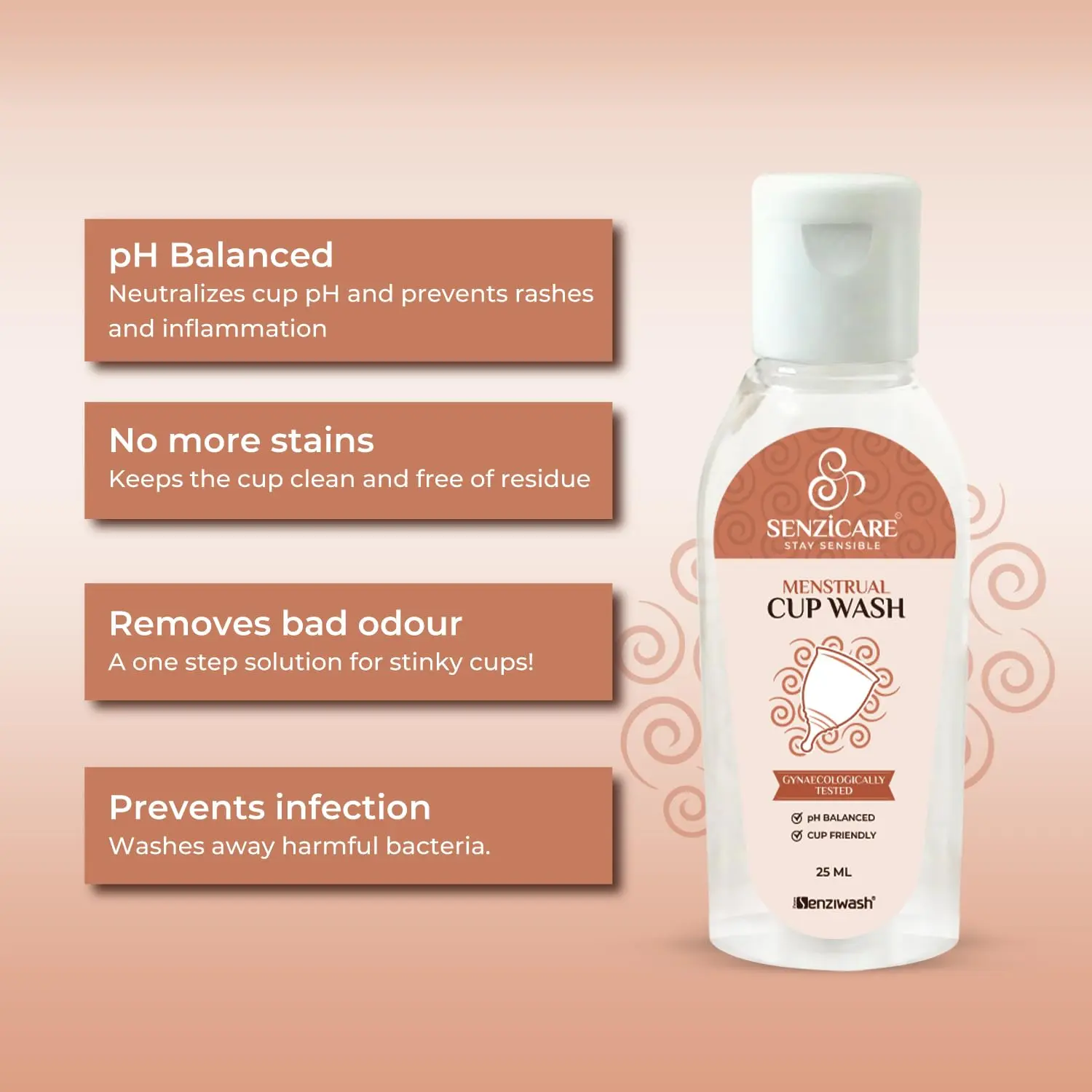 Truecup medium reusable menstrual cup and sterilizer for safe, leakproof, and odor-free periods, made with FDA-approved medical-grade silicone and gentle menstrual cup wash for pH balance.