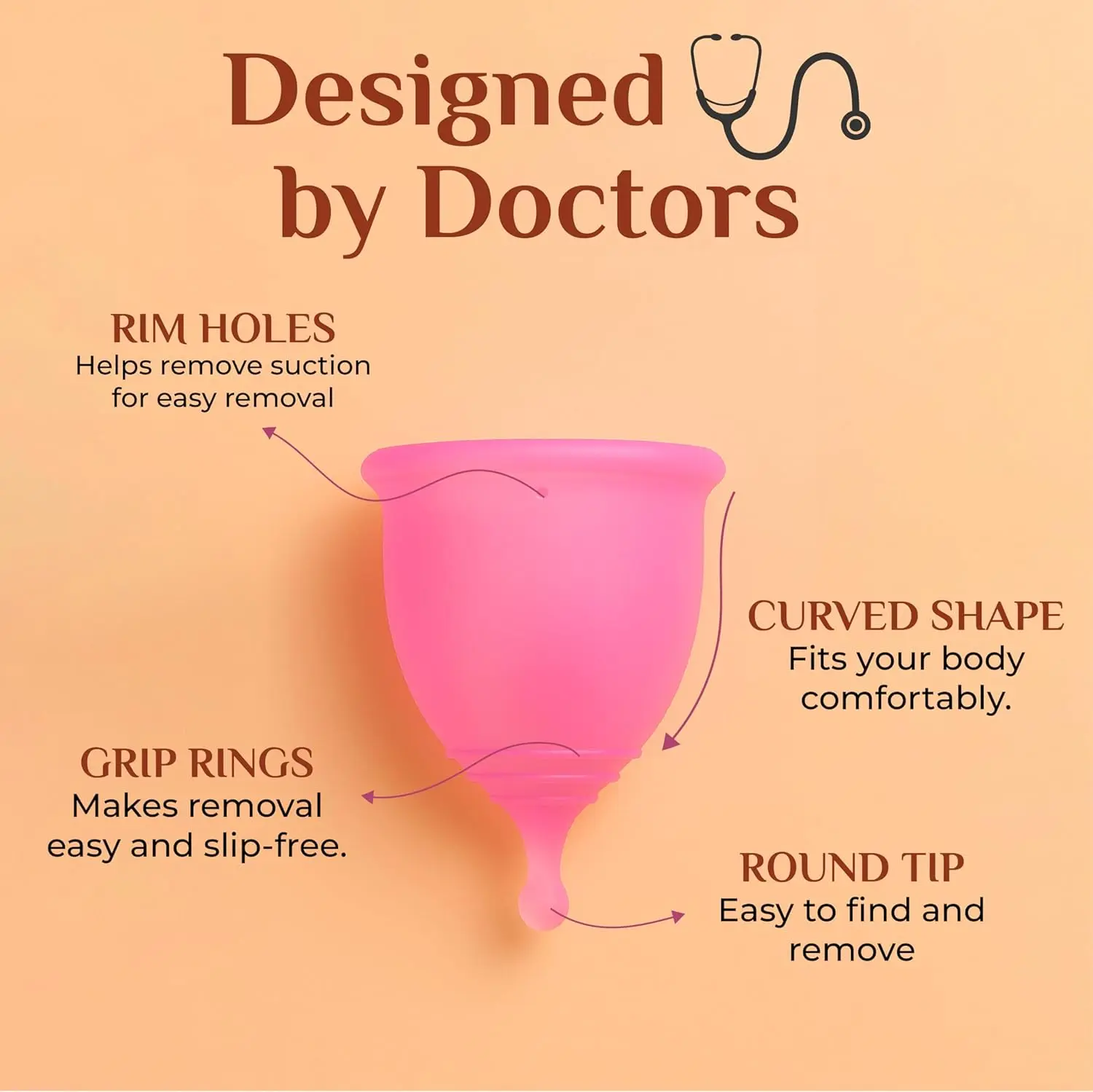Truecup medium menstrual cup provides up to 10 hours of protection with no rashes, leakage, or odor, made from 100% medical grade silicone in an FDA approved facility for hygienic and comfortable period experience.