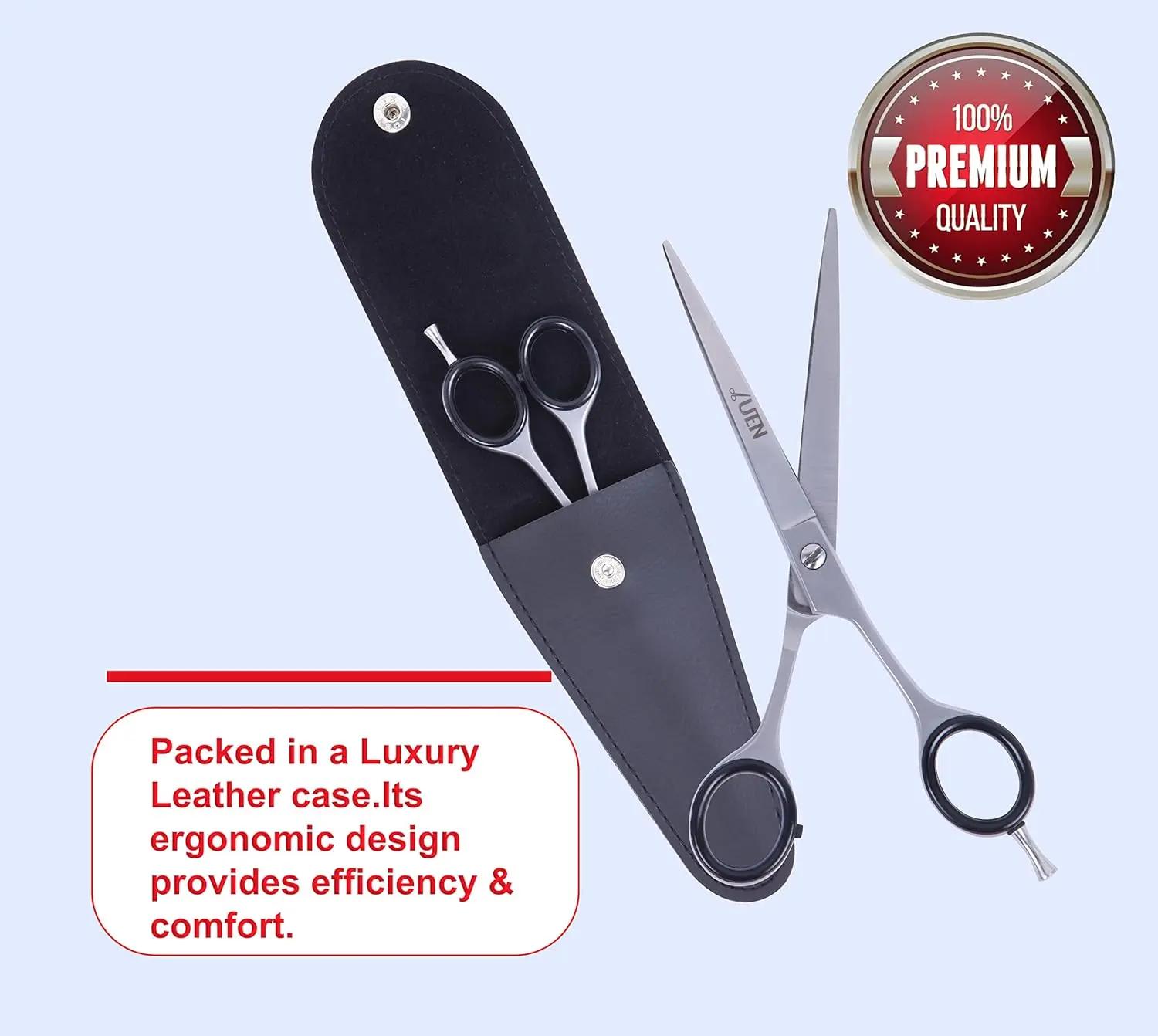 These UEN professional 7-inch hair cutting scissors are crafted from durable stainless steel with razor edges for smooth, precise haircuts at home or in the salon for women, men, and kids.