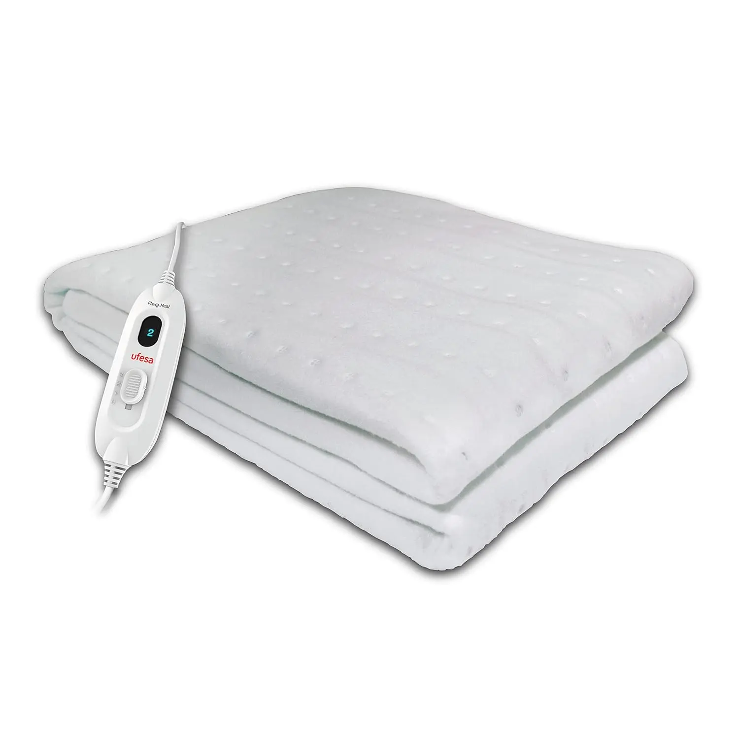 Ufesa Flexy Heat single size electric bed warmer with three temperature settings, a reversible finish, and automatic shut-off for safe and comfortable sleep.