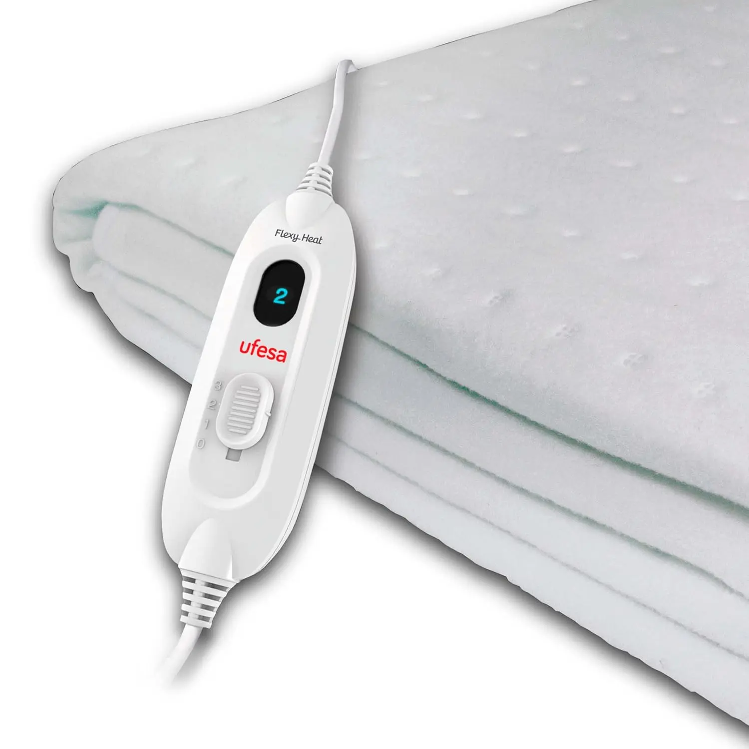 Ufesa Flexy Heat single size electric bed warmer with three temperature settings, a reversible finish, and automatic shut-off for safe and comfortable sleep.