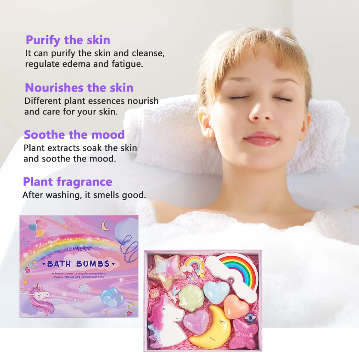 Unicorn Bath Bombs for Kids, 9 Pcs Gift Set - Image 4
