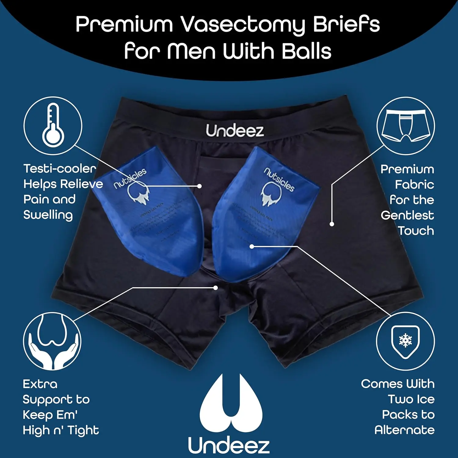 Comfortable vasectomy underwear with ice packs provides support and pain relief during recovery.