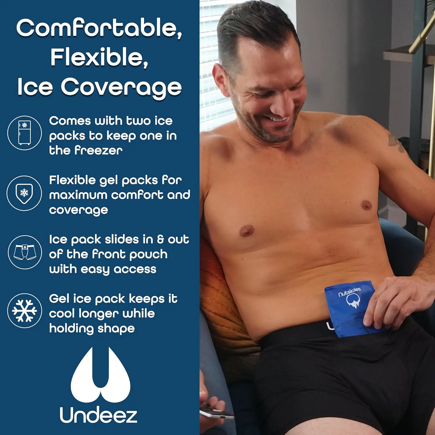 Comfortable vasectomy underwear with ice packs provides support and pain relief during recovery.