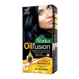 Vatika Naturals blue black hair dye kit with nourishing blackberry oil delivers 100% grey coverage and beautiful, healthy-looking hair.