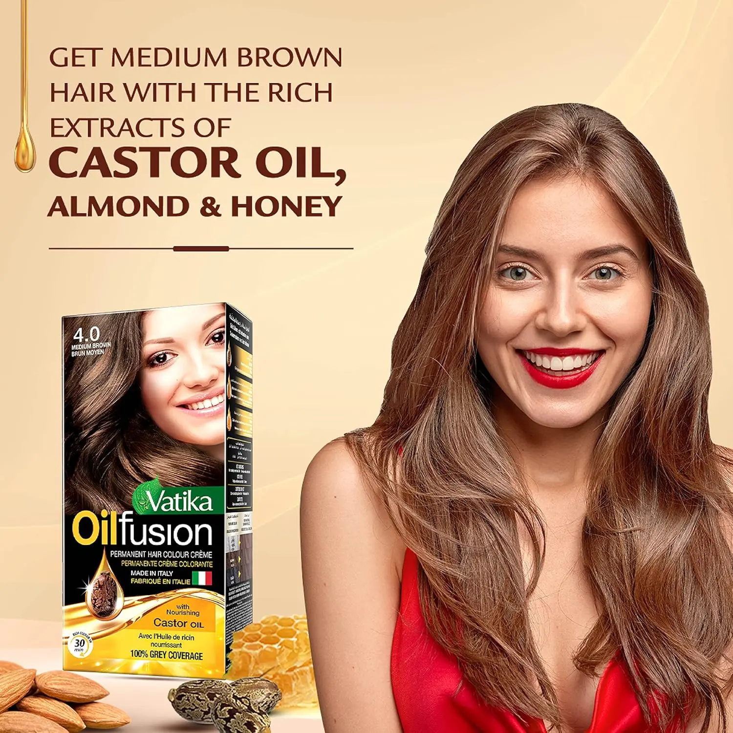 Vatika Naturals medium brown hair color covers gray and nourishes hair with natural ingredients, leaving it healthy and vibrant.