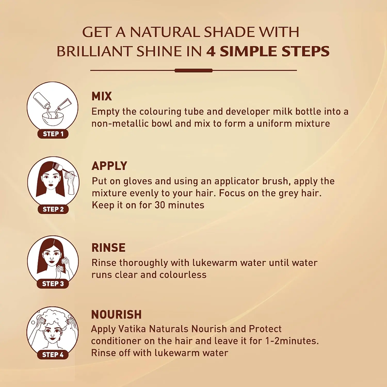 Vatika Naturals medium brown hair color covers gray and nourishes hair with natural ingredients, leaving it healthy and vibrant.