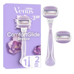 Venus ComfortGlide SPA Breeze refillable razor with freesia scented moisture bars and 3 blades for a smooth, comfortable shave.