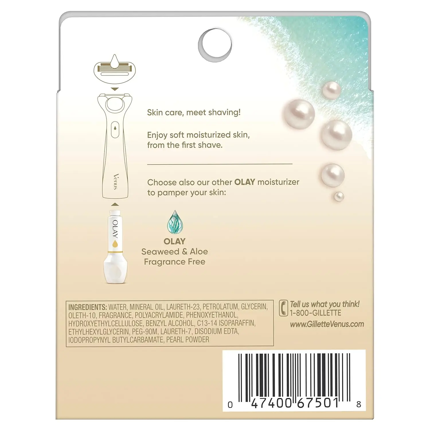 Four Venus Radiant Skin razor refills with Olay Pearl Powder moisturizer and a floral scent, designed to leave skin feeling fresh and smooth.