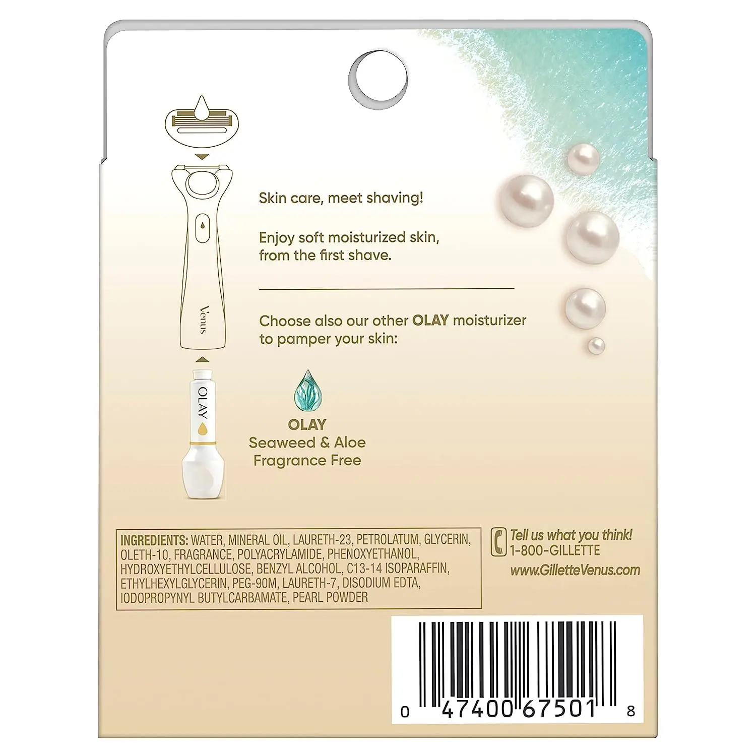 Four Venus Radiant Skin razor refills with Olay Pearl Powder moisturizer and a floral scent, designed to leave skin feeling fresh and smooth.