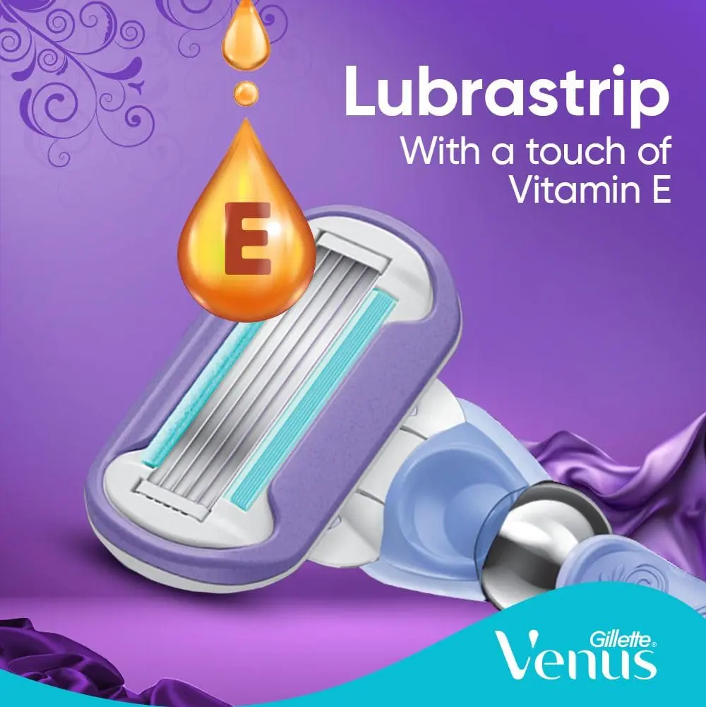 The Gillette Venus Swirl women's razor with FlexiBall technology and five blades provides a flawless, smooth shave with incredible glide, thanks to its water-activated MoistureGlide serum.