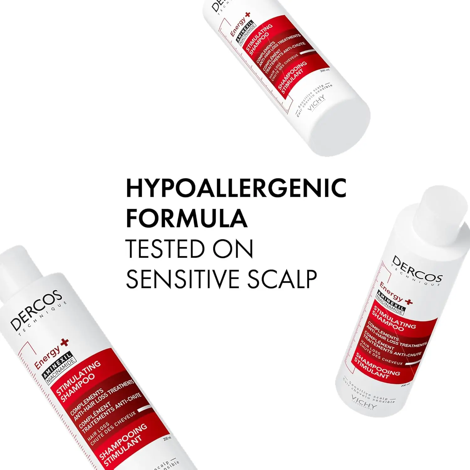 Vichy Dercos Energy + shampoo with Aminexil and Vitamin C strengthens and revitalizes hair, clinically reducing hair loss in 6 weeks.
