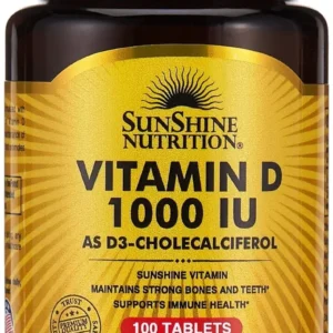Sunshine Nutrition Vitamin D 1000 IU tablets support strong bones, teeth and overall well-being by providing the biologically active form of vitamin D without sun exposure, promoting calcium absorption and a healthy mood.
