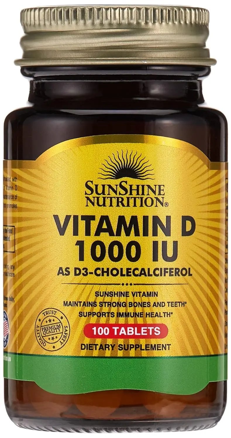 Sunshine Nutrition Vitamin D 1000 IU tablets support strong bones, teeth and overall well-being by providing the biologically active form of vitamin D without sun exposure, promoting calcium absorption and a healthy mood.