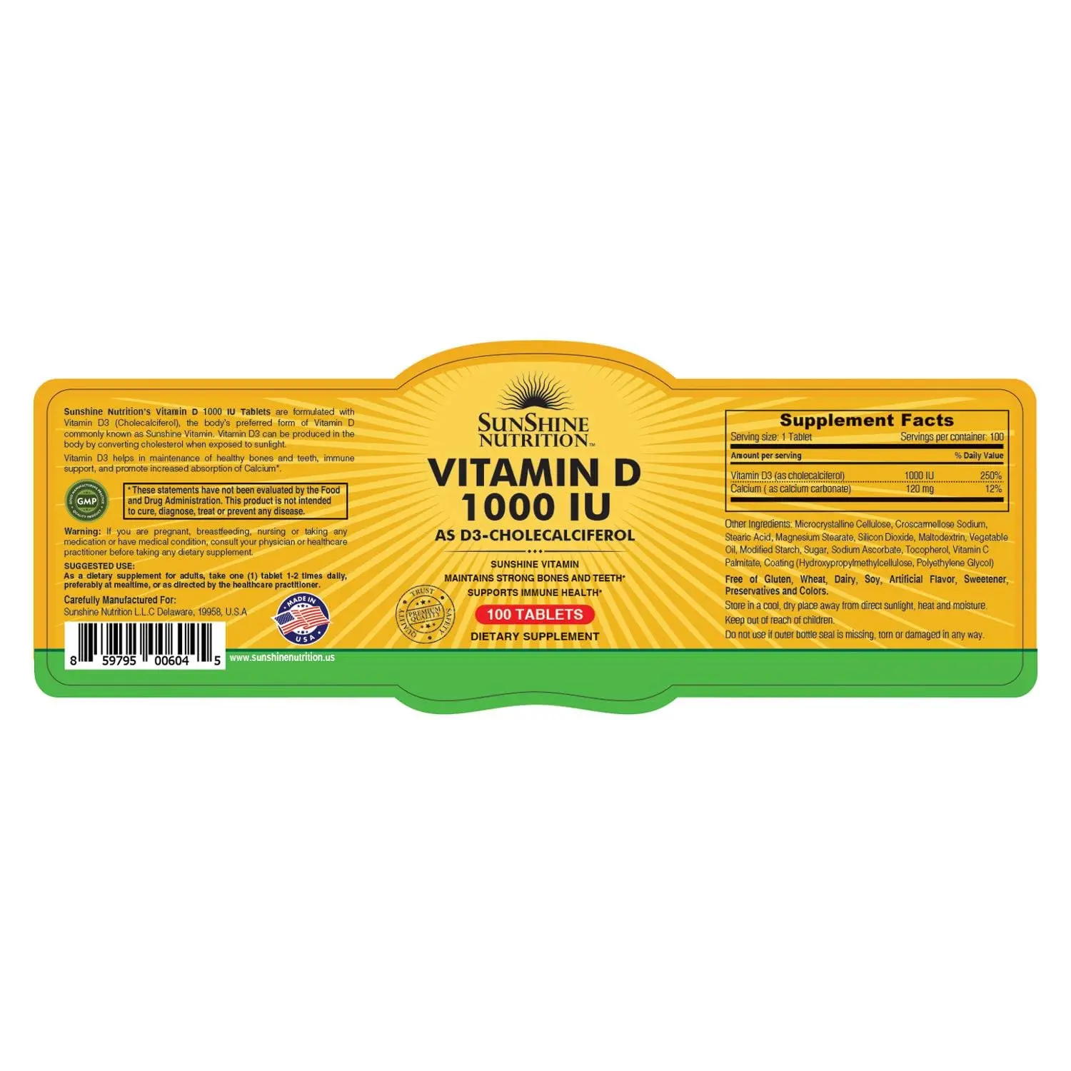 Sunshine Nutrition Vitamin D 1000 IU tablets support strong bones, teeth and overall well-being by providing the biologically active form of vitamin D without sun exposure, promoting calcium absorption and a healthy mood.