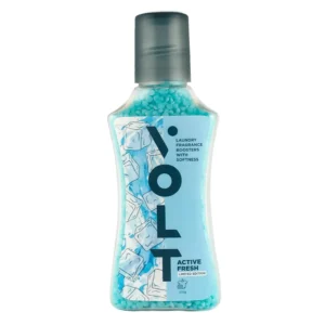 A bottle of Volt Active Fresh laundry scent booster beads promises fresh, soft, and delightful-smelling clothes with its eco-friendly formula.