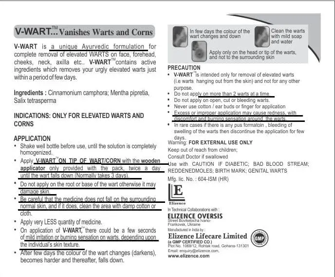 Three bottles of VWART wart and corn remover liquid with wooden applicator for effective and painless treatment of common and plantar warts.